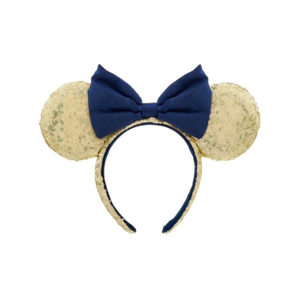 Walt Disney World 50th Anniversary Gold Blue Bow Minnie Mouse Ears Headband